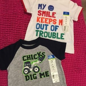 Boys Chicks dig me/Trouble 3-6 Cute Quote Baby T